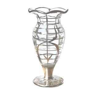 Vintage Vase Sterling Silver Overlayed Glass Fluted Lip Footed Circa 1940’s EUC